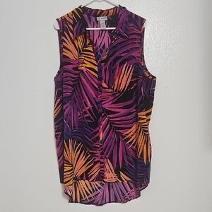 Catherines Tropical Pink and Orange Sleeveless Blouse